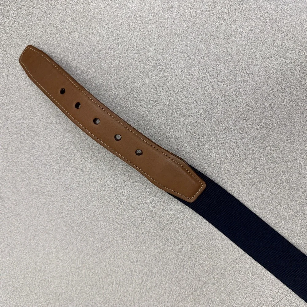 Torino Belt Mens 32 Blue Canvas Leather Trim Gold Buckle Casual Dress 68330